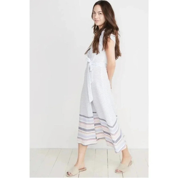 Marine Layer Womens Striped V-Neck Short Sleeve‎ Belted Wrap Dress Gray Size XS - Picture 1 of 7